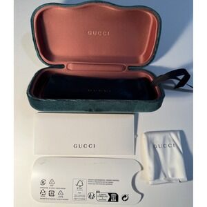 New Authentic Gucci Sunglasses Eyeglasses Case Green Velvet Clamshell Small Case